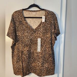 New Old Navy Leopard Print V-Neck Top Xlarge